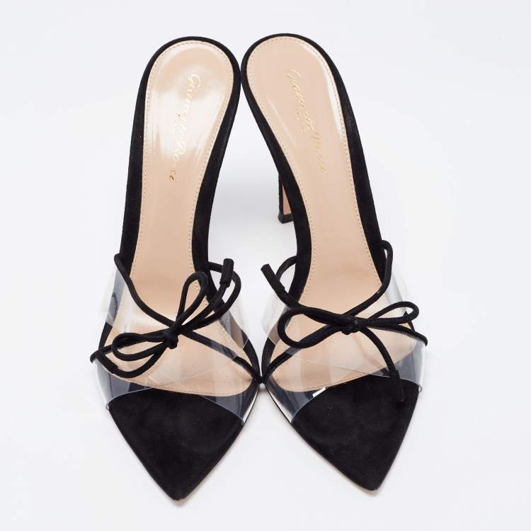 مملوكة مسبقًا Gianvito Rossi Black Suede and PVC  Slide Sandals Size 38.5 