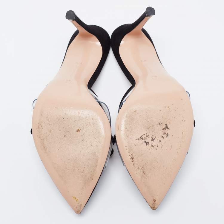 مملوكة مسبقًا Gianvito Rossi Black Suede and PVC  Slide Sandals Size 38.5 