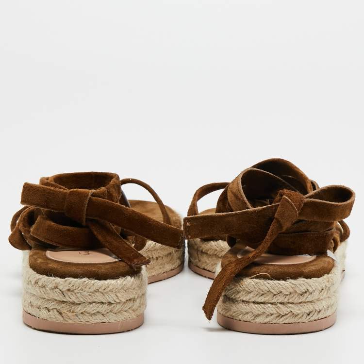 Pre Owned Gianvito Rossi Brown Suede Ankle Wrap Sandal Size 38.5