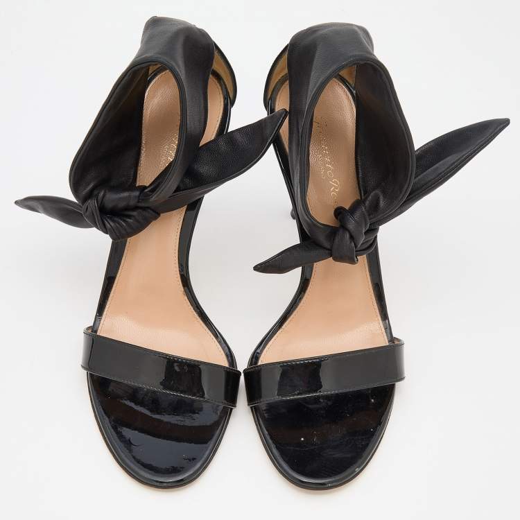 Pre Owned Gianvito Rossi Black Patent Leather Ankle Cuff Sandals Size 38