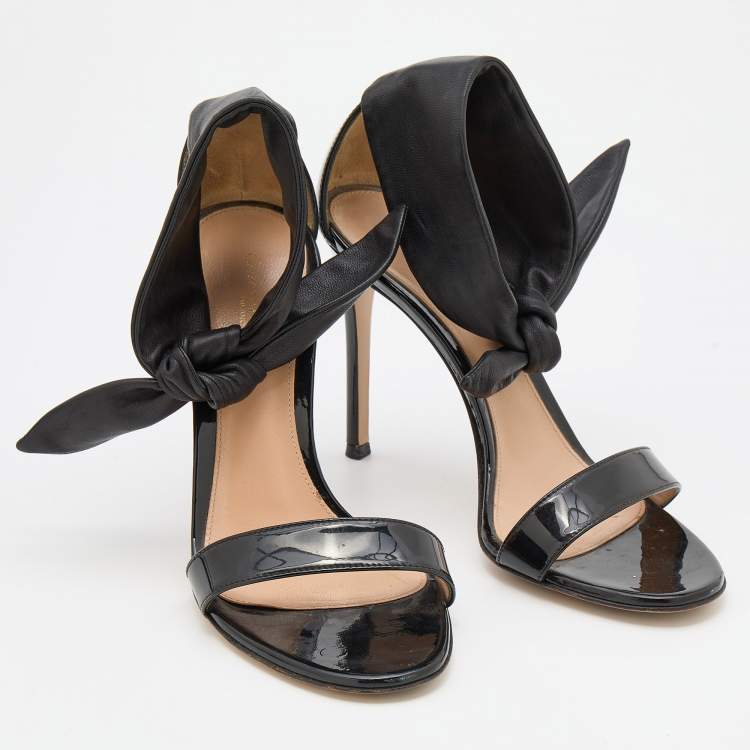 Pre Owned Gianvito Rossi Black Patent Leather Ankle Cuff Sandals Size 38