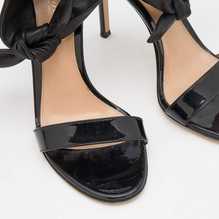 Pre Owned Gianvito Rossi Black Patent Leather Ankle Cuff Sandals Size 38