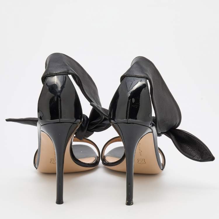 Pre Owned Gianvito Rossi Black Patent Leather Ankle Cuff Sandals Size 38