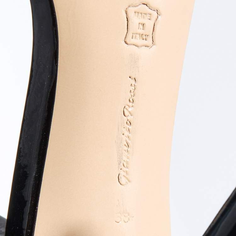 Pre Owned Gianvito Rossi Black Patent Leather Ankle Cuff Sandals Size 38