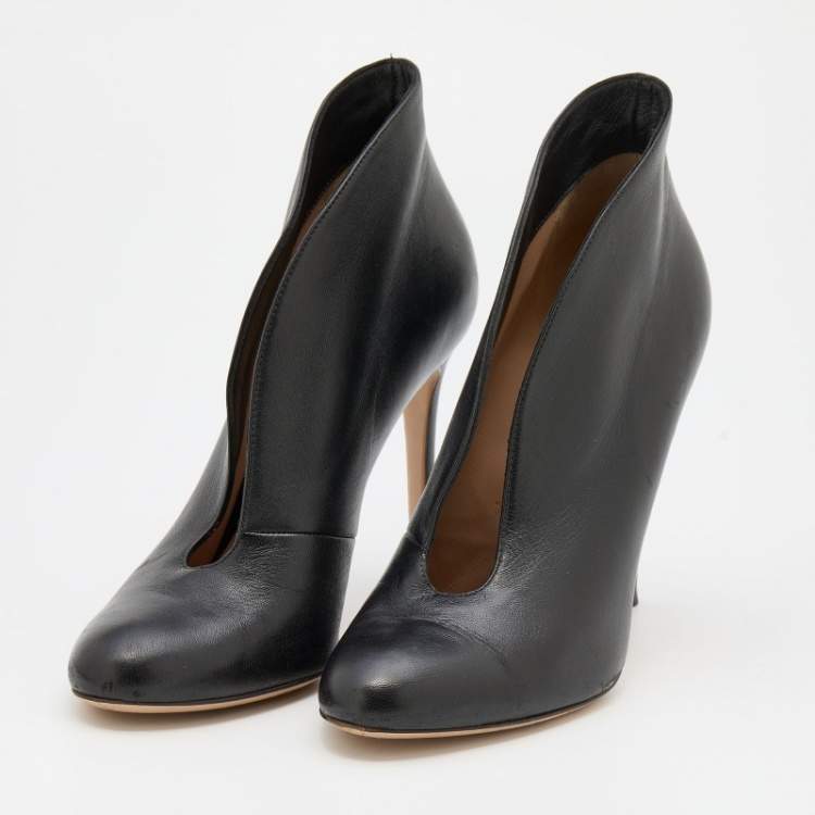 Pre Owned Gianvito Rossi Black Leather Vamp Round Toe Booties Size 38