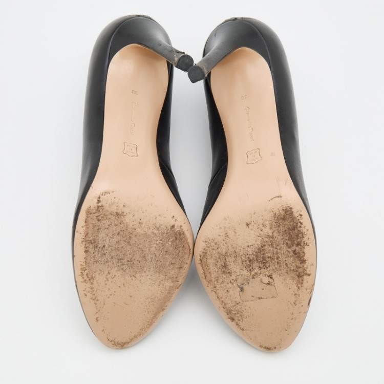 Pre Owned Gianvito Rossi Black Leather Vamp Round Toe Booties Size 38