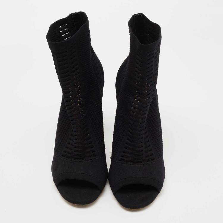 Pre Owned Gianvito Rossi Black Perforated Stretch Knit Vires Boots Size 39