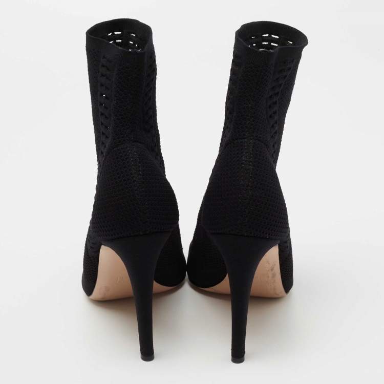 Pre Owned Gianvito Rossi Black Perforated Stretch Knit Vires Boots Size 39