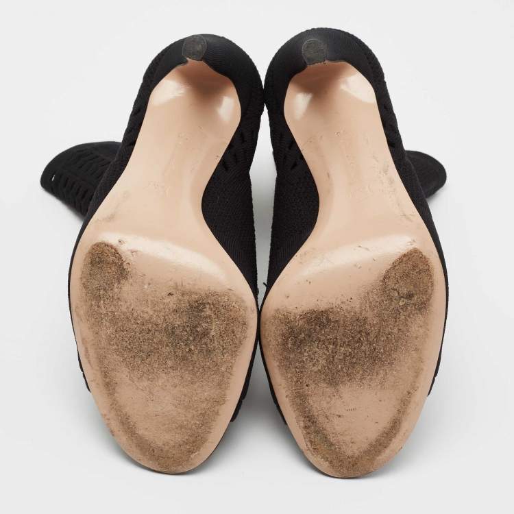 Pre Owned Gianvito Rossi Black Perforated Stretch Knit Vires Boots Size 39