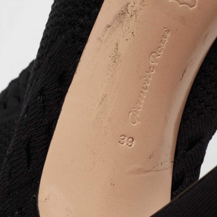 Pre Owned Gianvito Rossi Black Perforated Stretch Knit Vires Boots Size 39