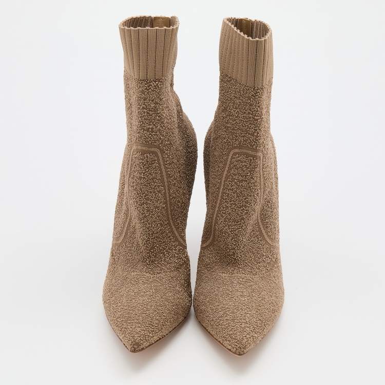 Pre Owned Gianvito Rossi Bisque Knit Fabric Bouclé Katie Ankle Boots Size 37