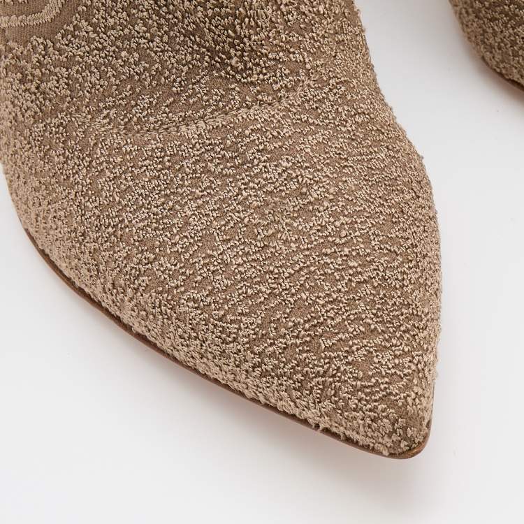 Pre Owned Gianvito Rossi Bisque Knit Fabric Bouclé Katie Ankle Boots Size 37