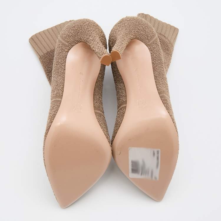 Pre Owned Gianvito Rossi Bisque Knit Fabric Bouclé Katie Ankle Boots Size 37