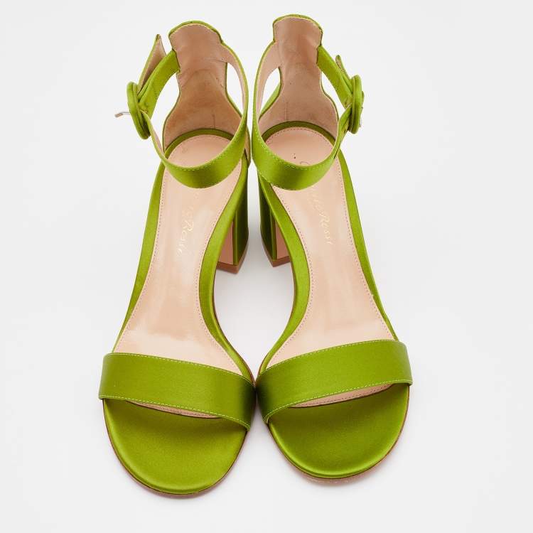 Pre Owned Gianvito Rossi Green Satin Ankle Strap Sandals Size 36.5