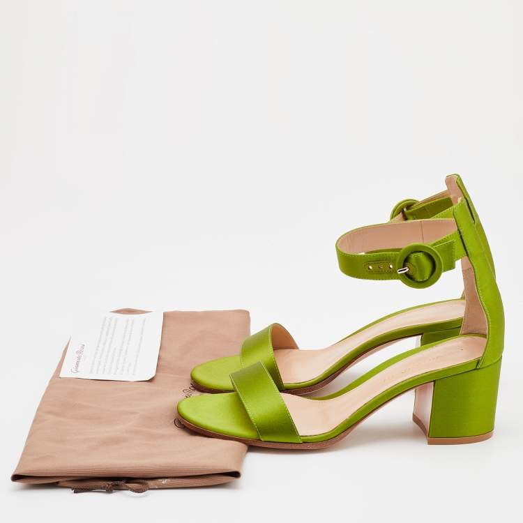 Pre Owned Gianvito Rossi Green Satin Ankle Strap Sandals Size 36.5