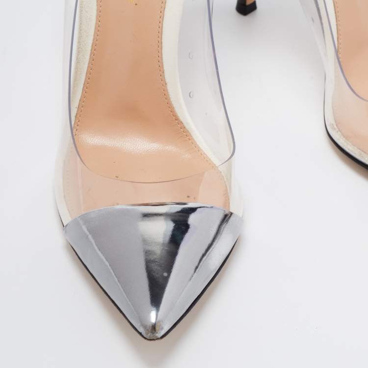 Pre Owned Gianvito Rossi Metallic/Grey Leather, Suede and PVC Plexi Pumps Size 37.5