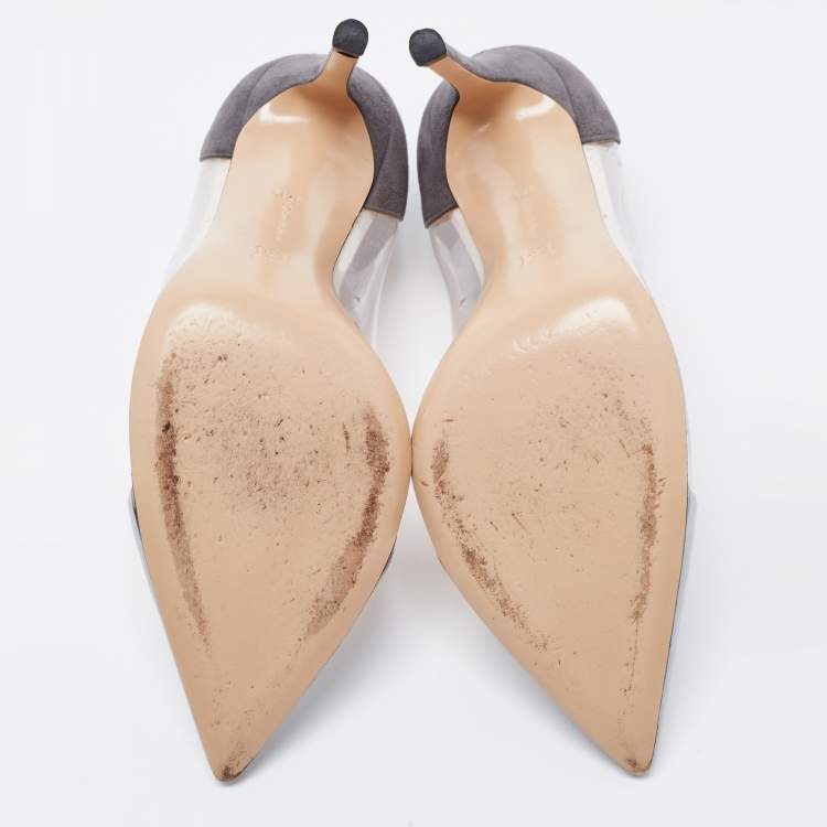 Pre Owned Gianvito Rossi Metallic/Grey Leather, Suede and PVC Plexi Pumps Size 37.5