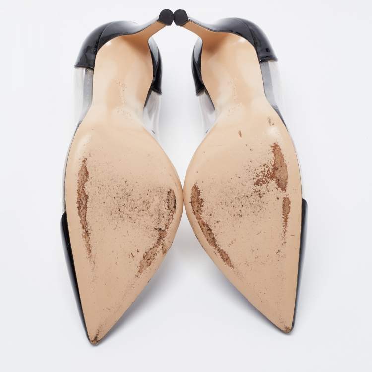 Pre Owned Gianvito Rossi Black Patent Leather and PVC Plexi Pumps Size 37.5