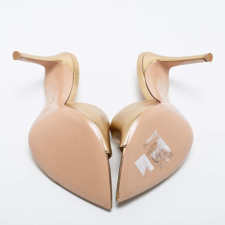 Pre Owned Gianvito Rossi Metallic Leather Open Toe Mules Size 38