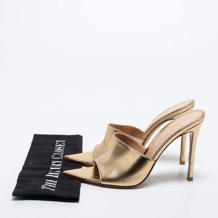 Pre Owned Gianvito Rossi Metallic Leather Open Toe Mules Size 38