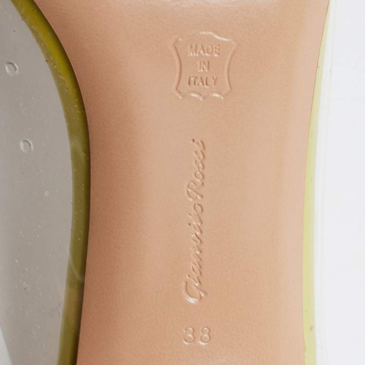 Pre Owned Gianvito Rossi Limes Green Patent and PVC  Plexi  Pumps Size 38
