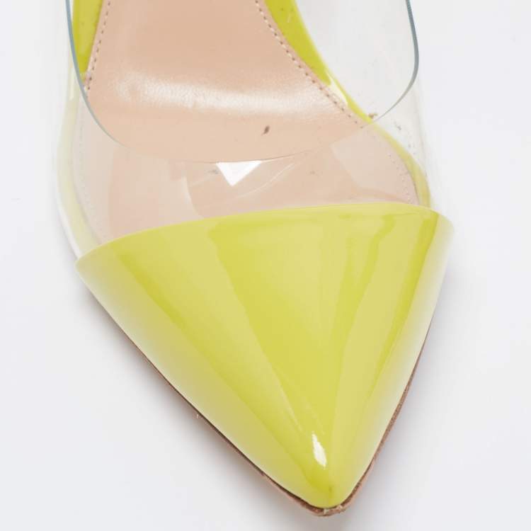 Pre Owned Gianvito Rossi Limes Green Patent and PVC  Plexi  Pumps Size 38