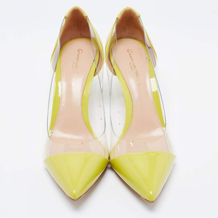Pre Owned Gianvito Rossi Limes Green Patent and PVC  Plexi  Pumps Size 38