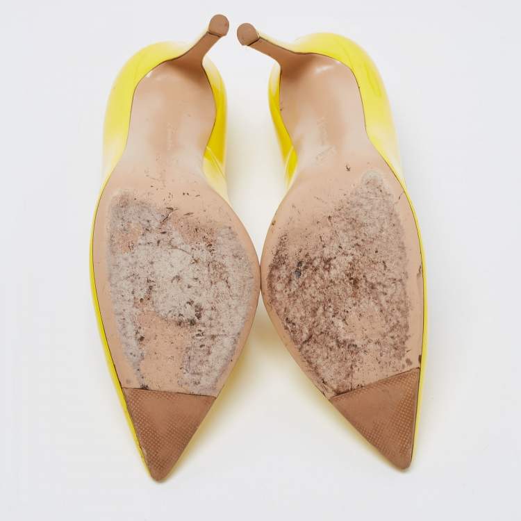 Pre Owned Gianvito Rossi Yellow Patent Leather Pointed Toe Pumps Size 38