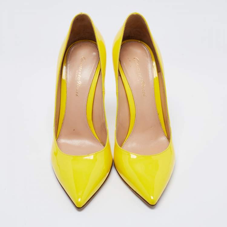 Pre Owned Gianvito Rossi Yellow Patent Leather Pointed Toe Pumps Size 38