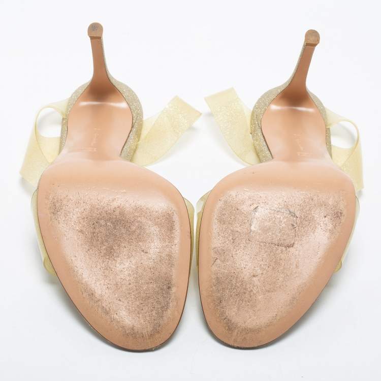 Pre Owned Gianvito Rossi Light Gold Glitter PVC Metropolis Slingback Sandals Size 42