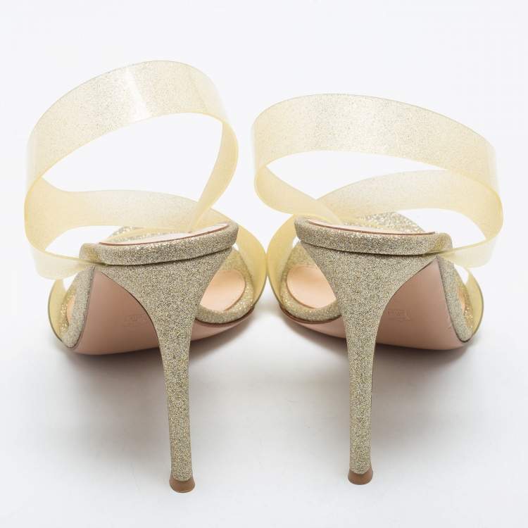 Pre Owned Gianvito Rossi Light Gold Glitter PVC Metropolis Slingback Sandals Size 42