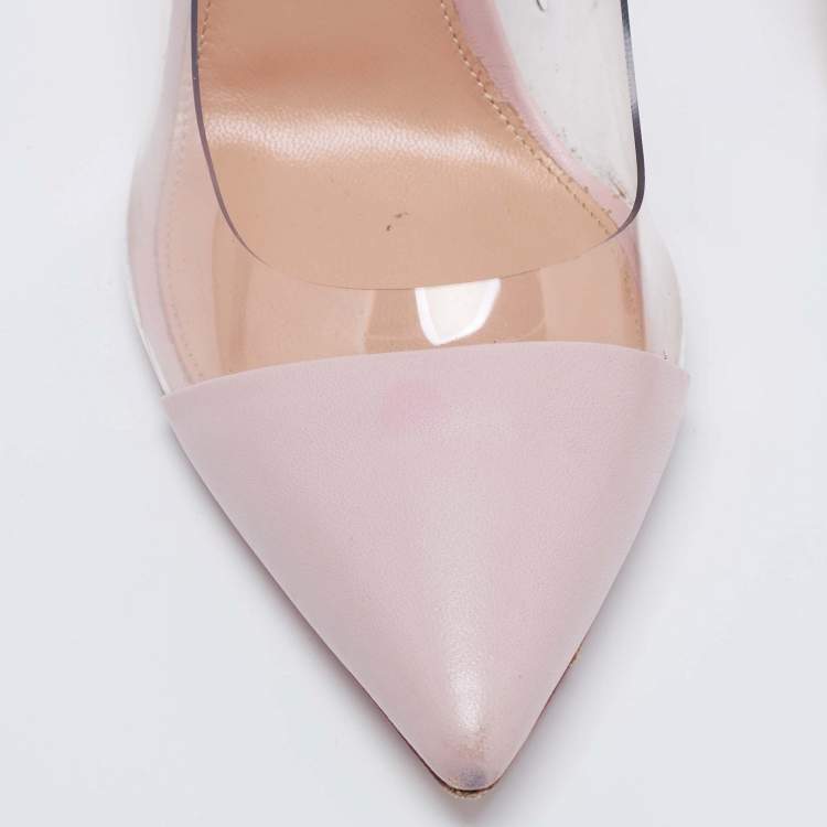 Pre Owned Gianvito Rossi Pink Leather and PVC Plexi Pointed Toe Pumps Size 37