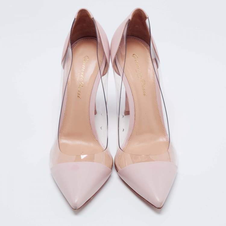 Pre Owned Gianvito Rossi Pink Leather and PVC Plexi Pointed Toe Pumps Size 37