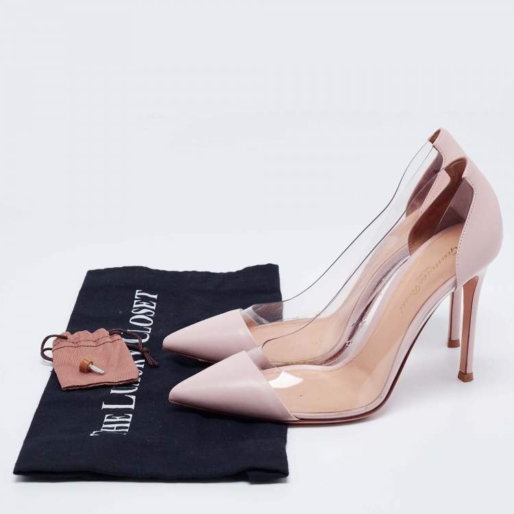 Pre Owned Gianvito Rossi Pink Leather and PVC Plexi Pointed Toe Pumps Size 37