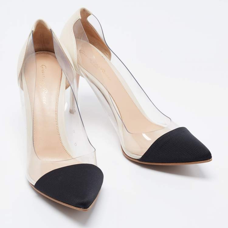 Pre Owned Gianvito Rossi White/Black PVC and Leather Plexi Pumps Size 39