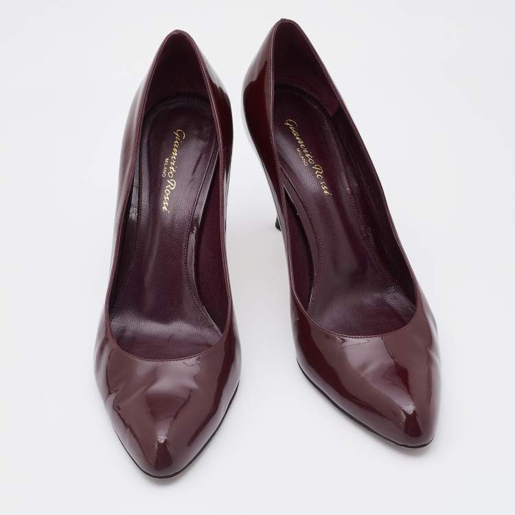 Pre Owned Gianvito Rossi Burgundy Patent Leather Pumps Size 41