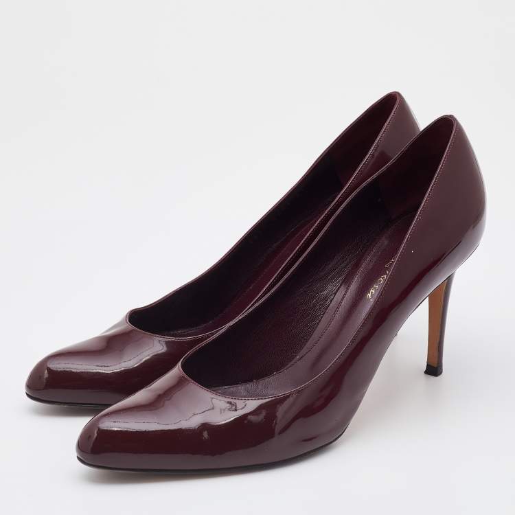 Pre Owned Gianvito Rossi Burgundy Patent Leather Pumps Size 41