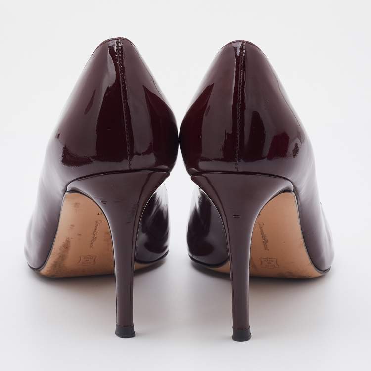 Pre Owned Gianvito Rossi Burgundy Patent Leather Pumps Size 41
