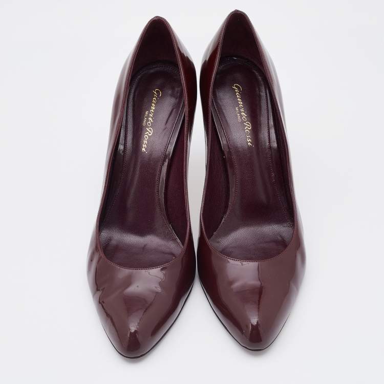 Pre Owned Gianvito Rossi Burgundy Patent Leather Pumps Size 41