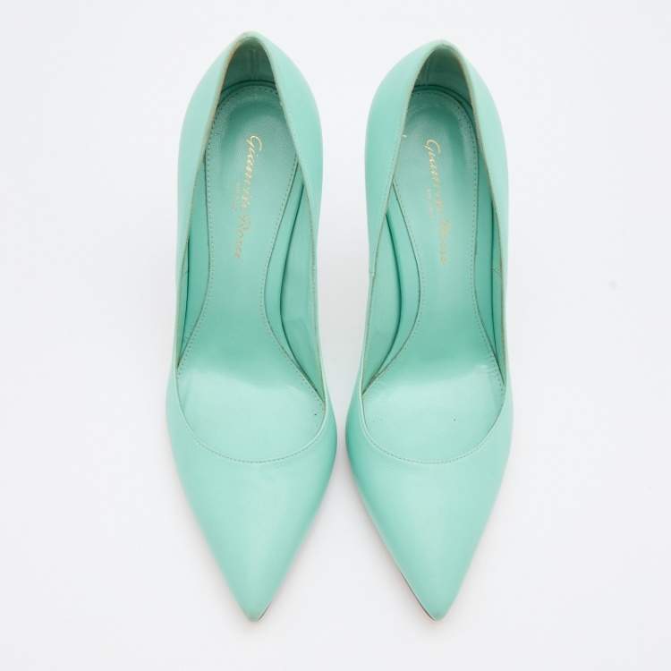Pre Owned Gianvito Rossi Mint Green Leather Gianvito Pointed Toe Pumps Size 37