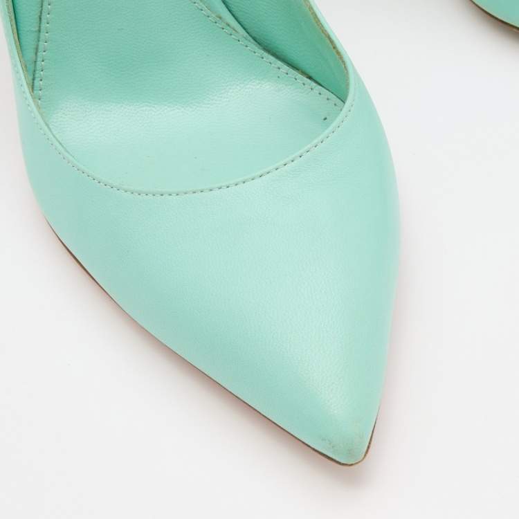 Pre Owned Gianvito Rossi Mint Green Leather Gianvito Pointed Toe Pumps Size 37