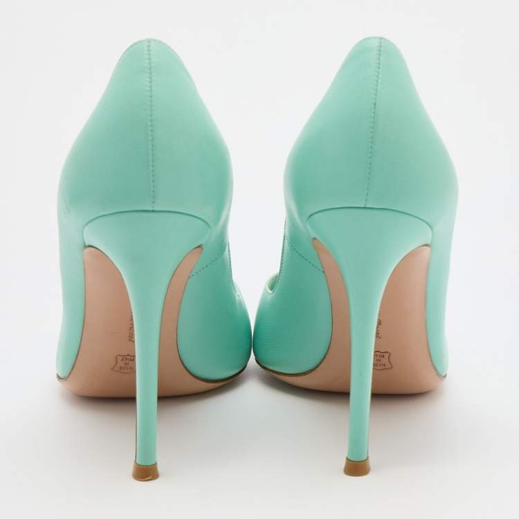 Pre Owned Gianvito Rossi Mint Green Leather Gianvito Pointed Toe Pumps Size 37