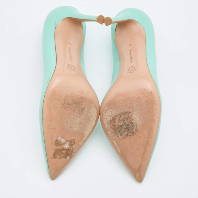 Pre Owned Gianvito Rossi Mint Green Leather Gianvito Pointed Toe Pumps Size 37