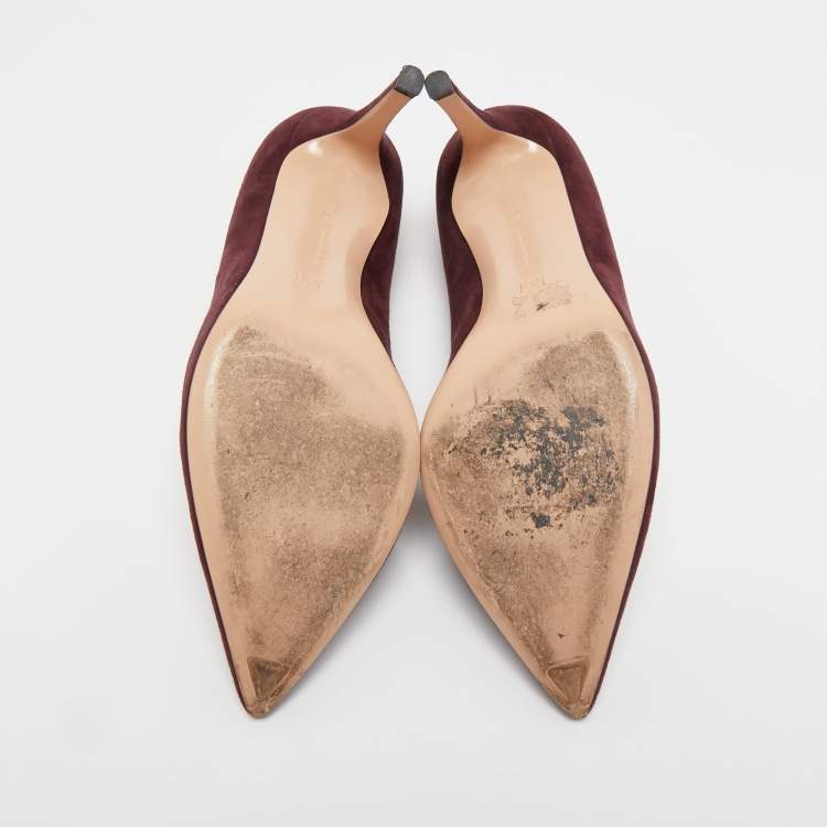 Pre Owned Gianvito Rossi Burgundy Suede Pointed Toe Pumps Size 38.5