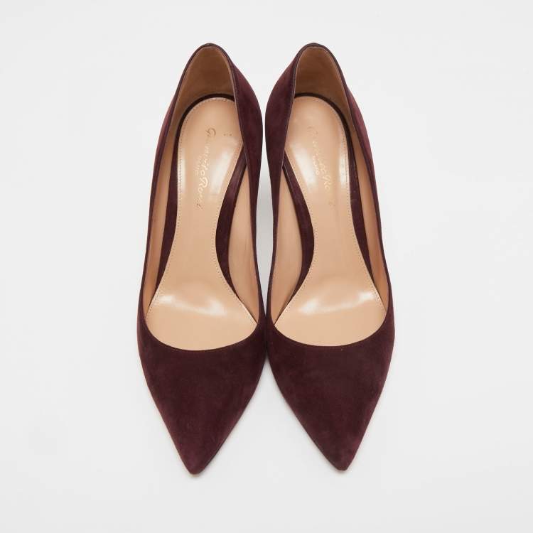 Pre Owned Gianvito Rossi Burgundy Suede Pointed Toe Pumps Size 38.5