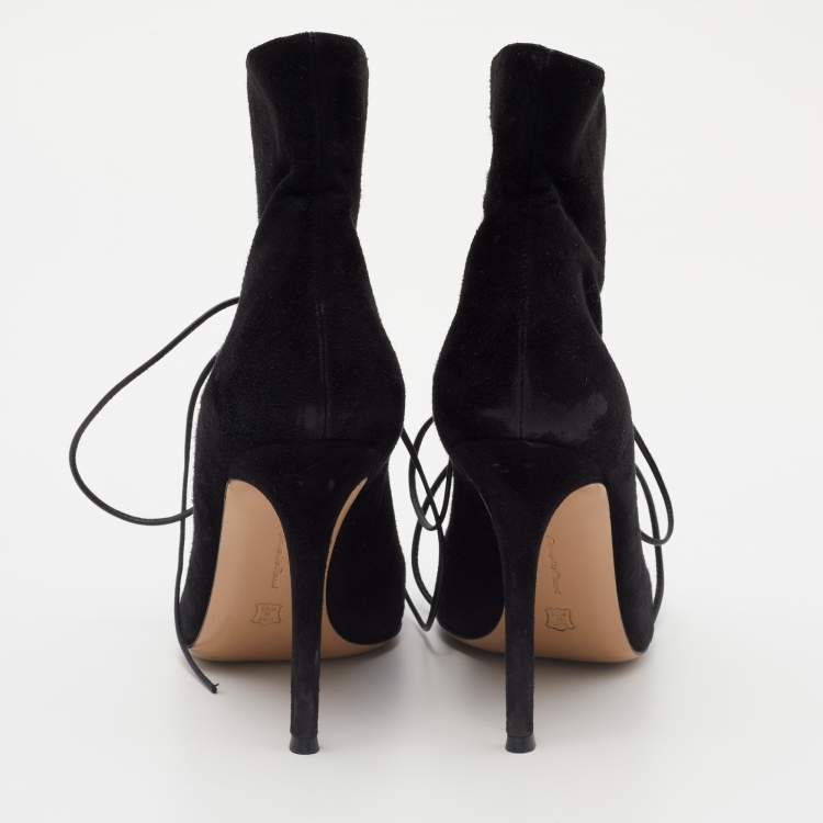 Pre Owned Gianvito Rossi Black Suede Jane Ankle Booties Size 38