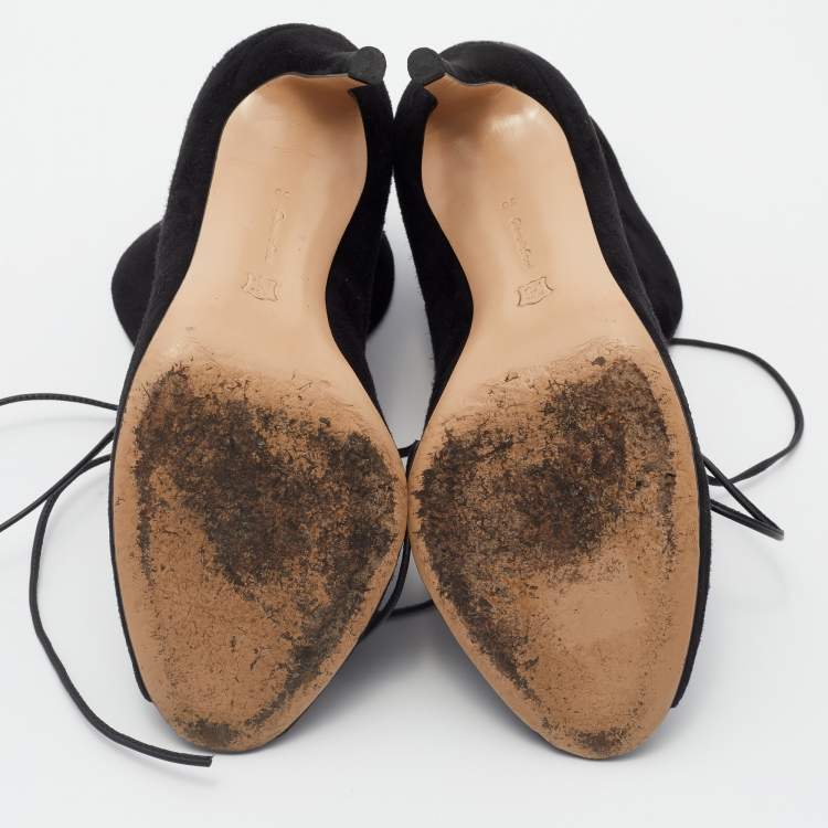 Pre Owned Gianvito Rossi Black Suede Jane Ankle Booties Size 38
