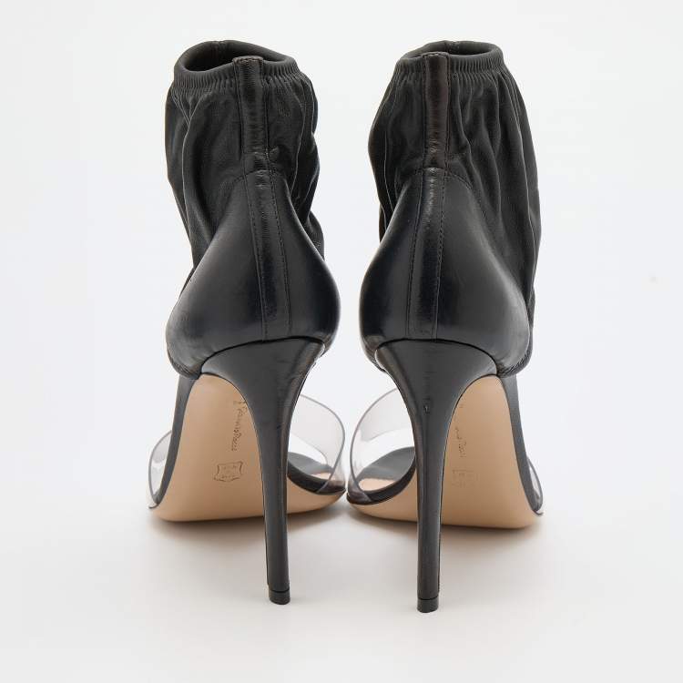 Pre Owned Gianvito Rossi Black Leather and PVC Ankle Cuff Sandals Size 37.5