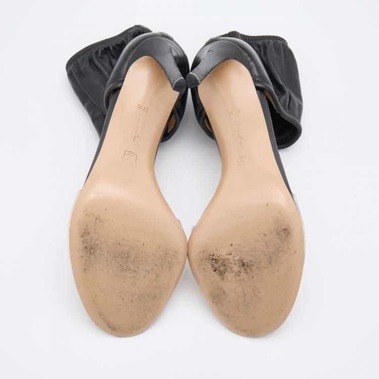 Pre Owned Gianvito Rossi Black Leather and PVC Ankle Cuff Sandals Size 37.5