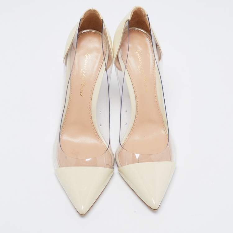 Pre Owned Gianvito Rossi Cream Patent Leather and PVC Plexi Pumps Size 38.5